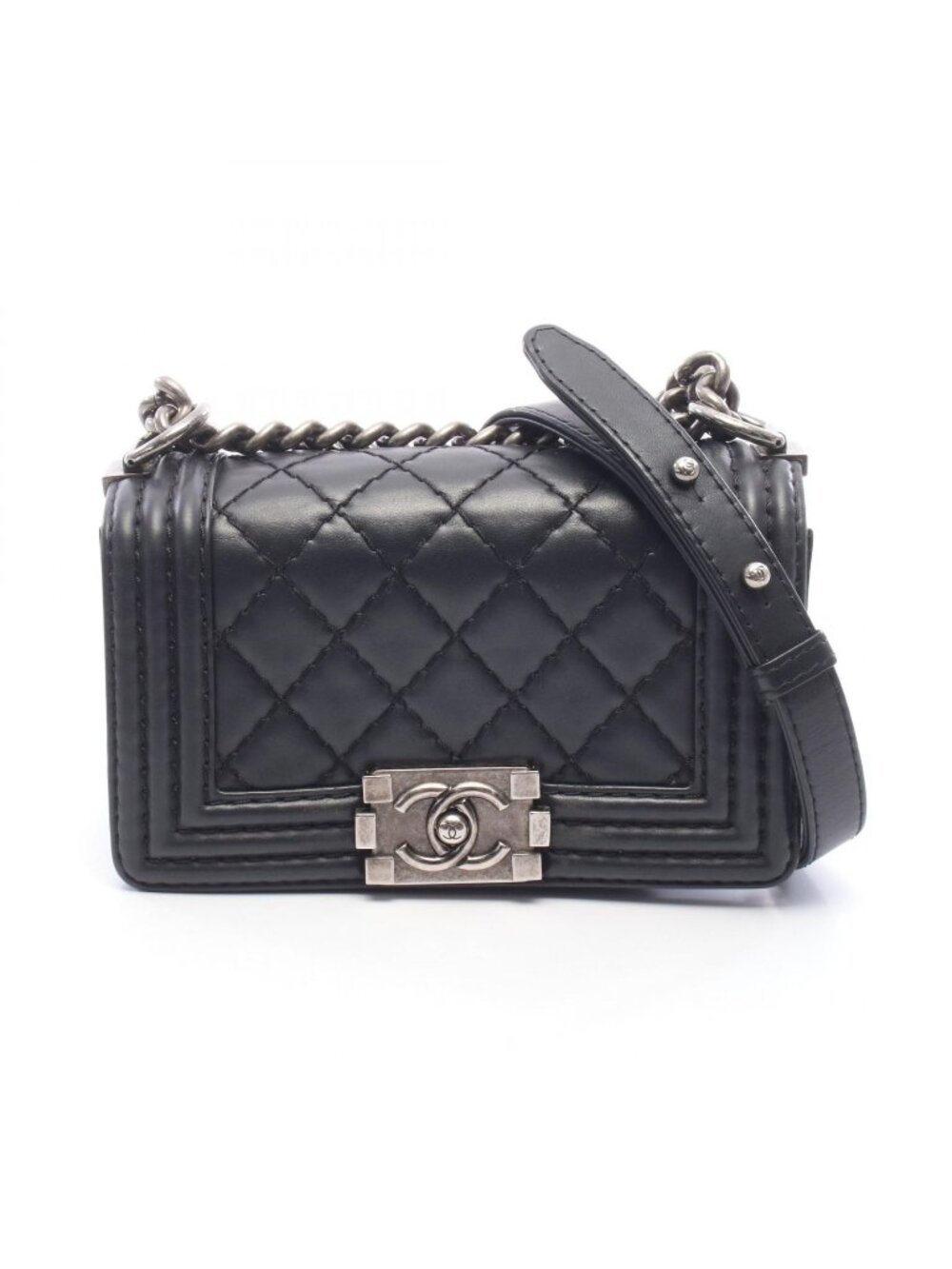 Chanel Shoulder Bag Boy Small Wild Stitch Black Leather Chain